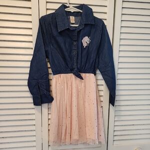 Denim and Pink Unicorn Kids Casual Dress